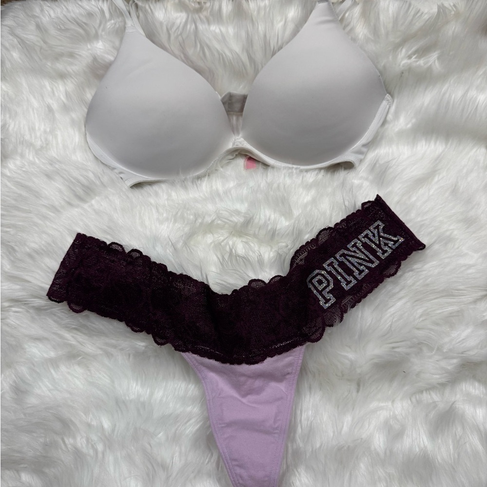 PINK Victoria's Secret Women's Intimates Set - White and Purple